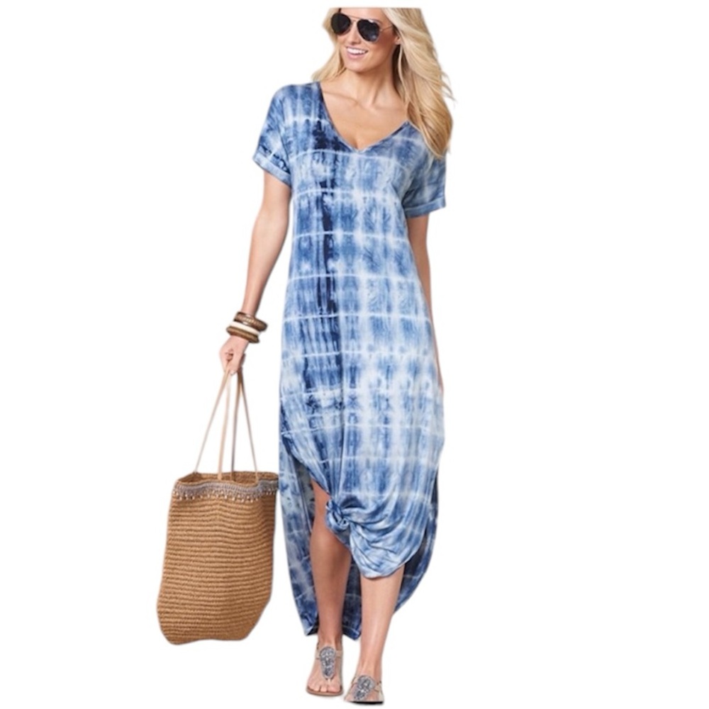 Venus Tye-Dye V-Neck Short Sleeve Midi Dress Size Medium